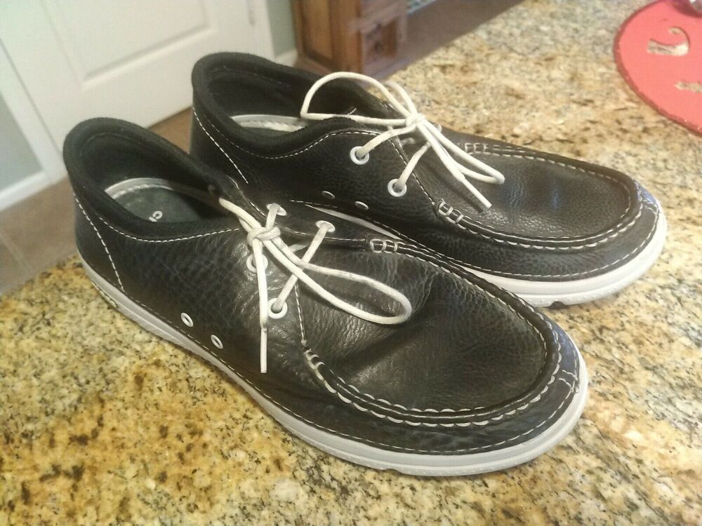 CROCS Cove Boat Shoes Loafers Size 10 Black Lace Up 11488